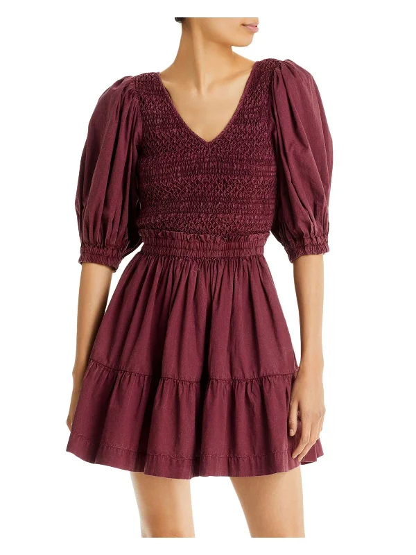 Simona Womens Cotton Smocked Mini Dress Fashionable Lace-Trim Mini Dress