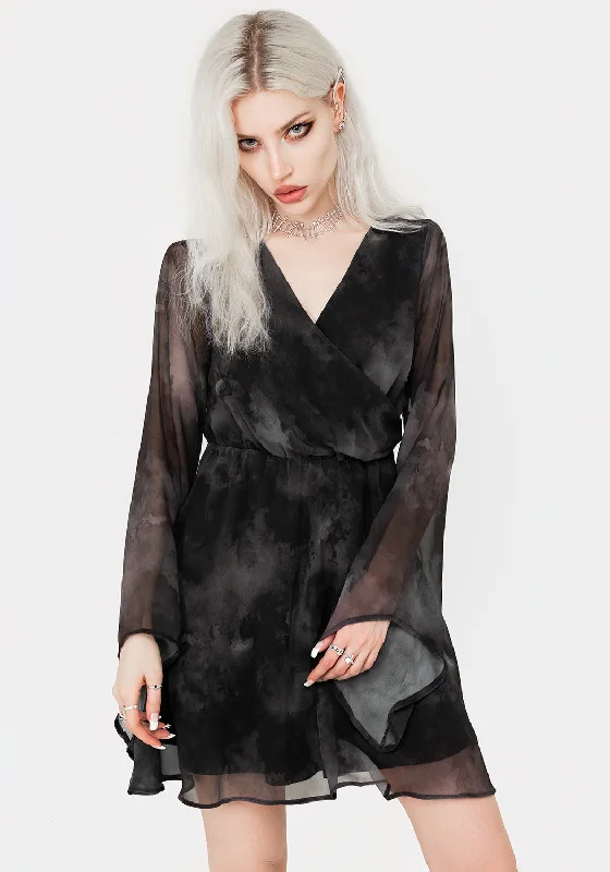 Tempest Flared Sleeve Mini Dress Elegant Velvet Mini Dress