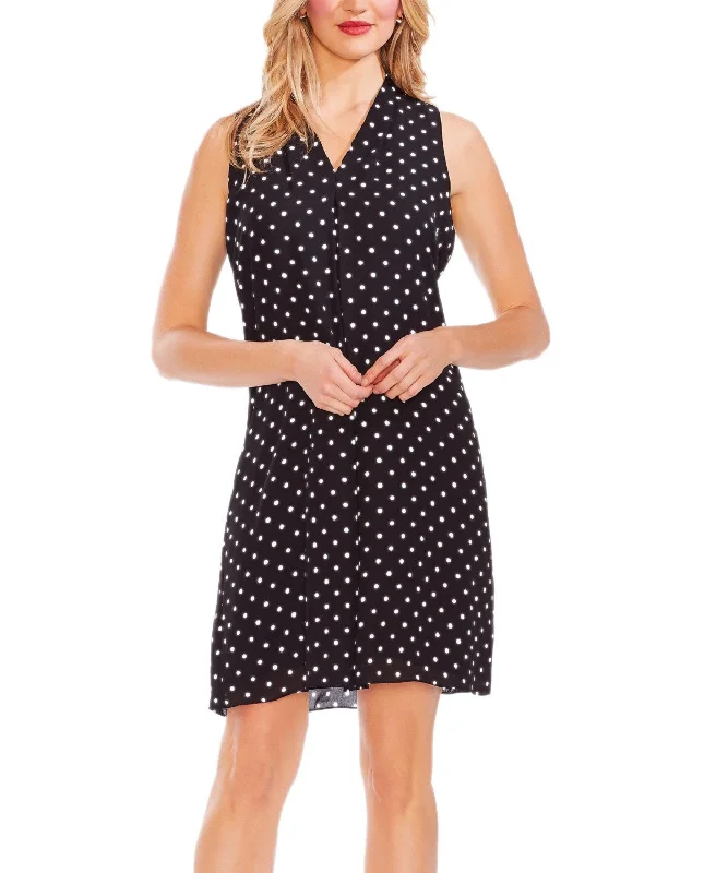 Vince Camuto Women's Black-ivory Polka Dot Split Neck Mini Dress, S Comfortable Linen Mini Dress Vince Camuto Women's Black-ivory Polka Dot Split Neck Mini Dress, S Comfortable Linen Mini Dress