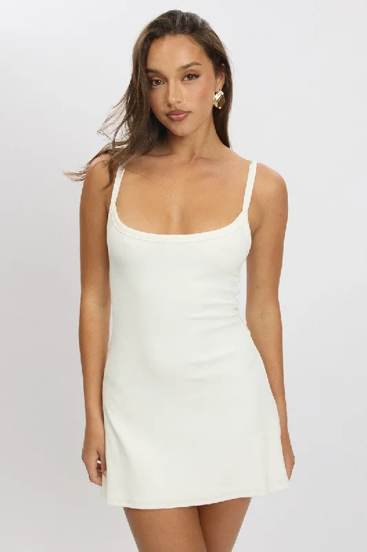White Mini Dress Sleeveless Cozy Ruched Mini Dress