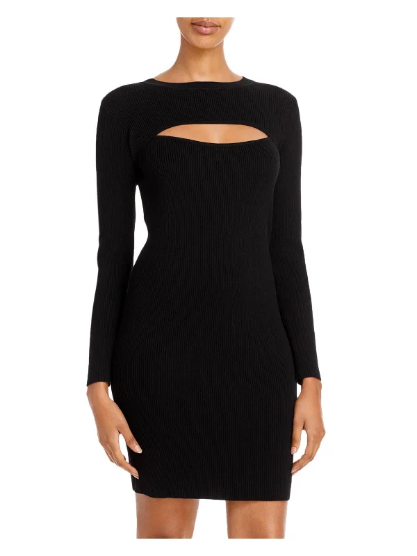 Womens Cut Out Ribbed Knit Mini Dress Trendy Lace Mini Dress