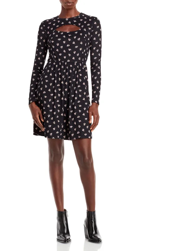 Womens Cutout Floral Mini Dress Classic Solid Mini Dress