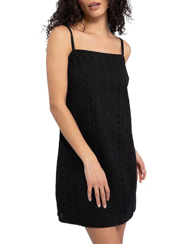 Womens Eyelet Short Mini Dress Trendy Mini Dress with Belt
