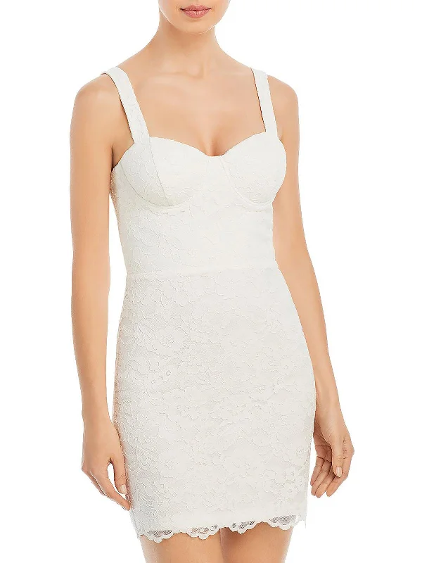 Womens Lace Short Mini Dress Trendy Crossover Mini Dress