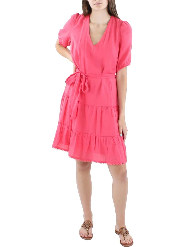 Womens Tiered V-Neck Mini Dress Stylish Short Sleeve Mini Dress