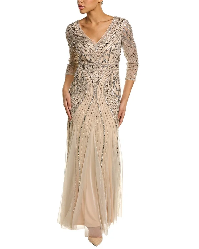 Adrianna Papell Beaded Maxi Dress Comfortable Pleated Maxi Dress