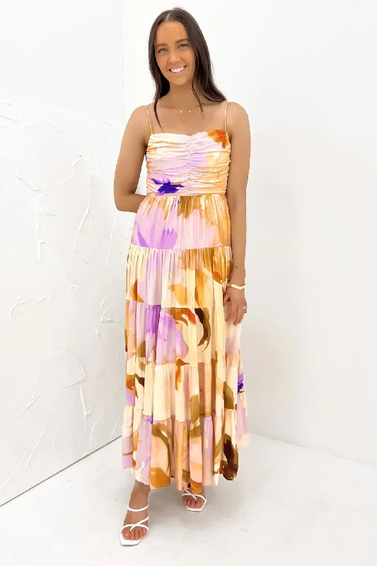 Anisa Maxi Dress Peach Elegant Maxi Dress with Slit