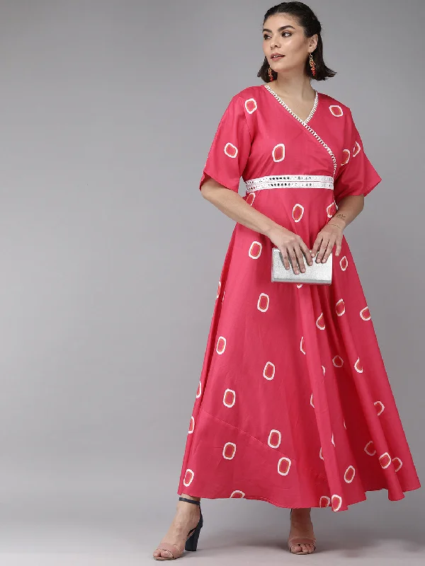 Pink Floral Print Maxi Dress Fashionable High-Waist Maxi Dress