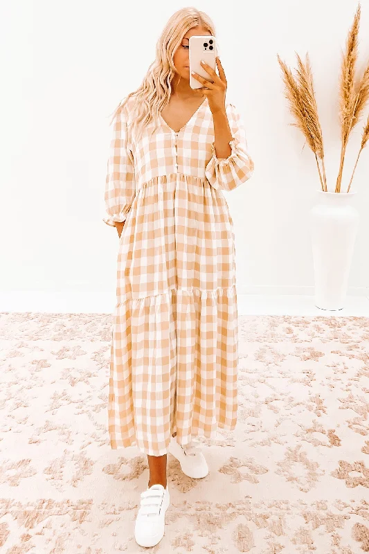 Bayley Maxi Dress Beige Trendy Satin Maxi Dress