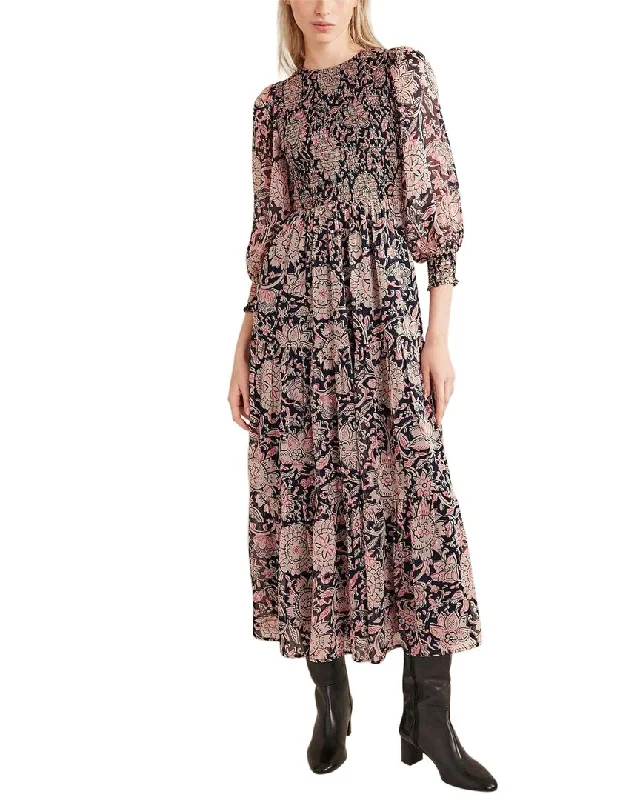 Boden Metallic Smocked Maxi Dress Fashionable Chiffon Tiered Maxi Dress