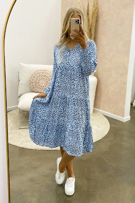 Cali Maxi Dress Blue Leopard Stylish Longline Maxi Dress