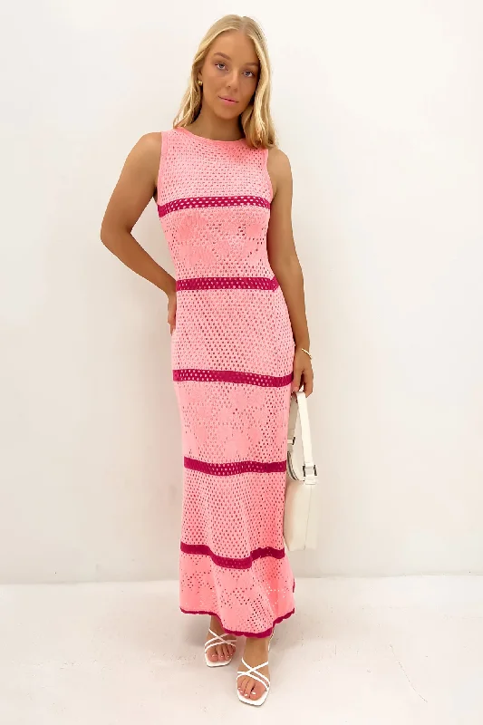 Cynthia Crochet Maxi Dress Pink Elegant Lace Maxi Dress