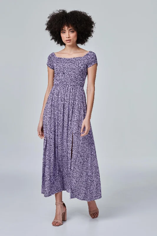 Ditsy Print Smocked Maxi Dress Stylish Long Sleeve Maxi Dress