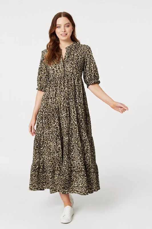 Leopard Print Tiered Maxi Dress Comfortable Ruffle Maxi Dress