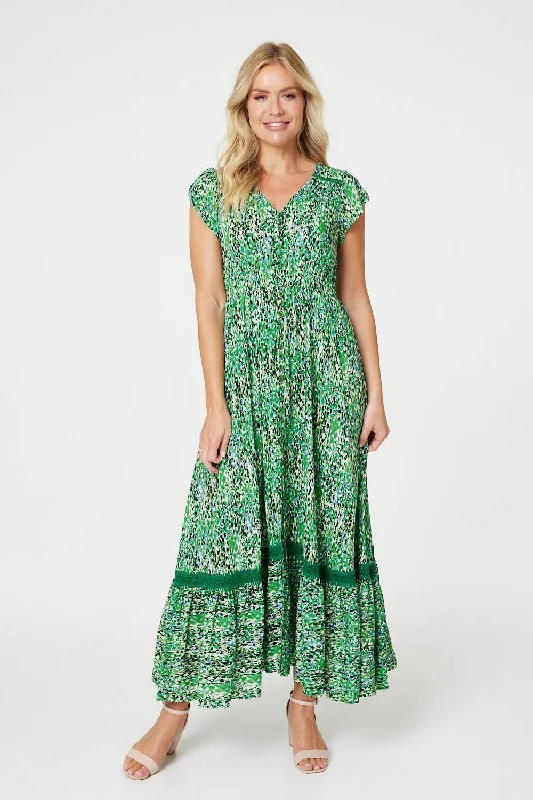 Printed Lace Detail Maxi Dress Cozy Cold-Shoulder Maxi Dress