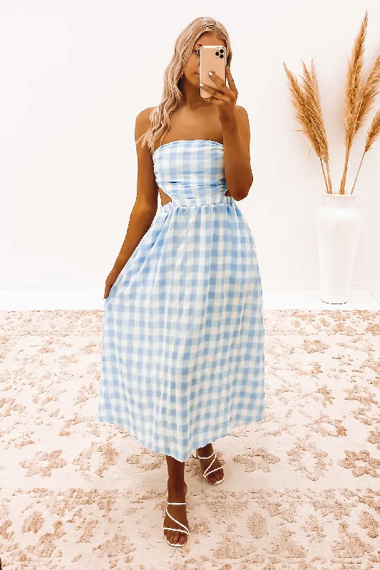 Dixie Maxi Dress Blue Check Comfortable Maxi Dress with Slits
