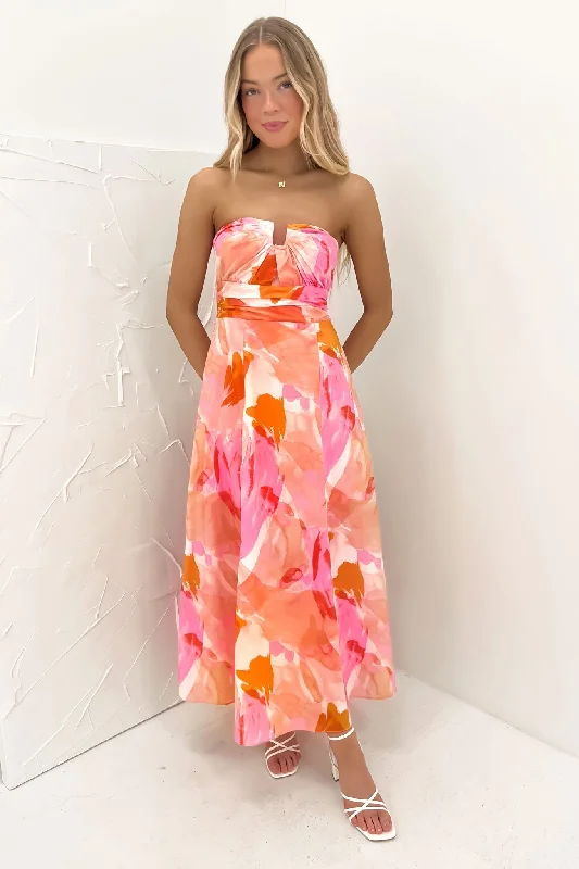 Enya Maxi Dress Pink Watercolour Classic V-Neck Maxi Dress