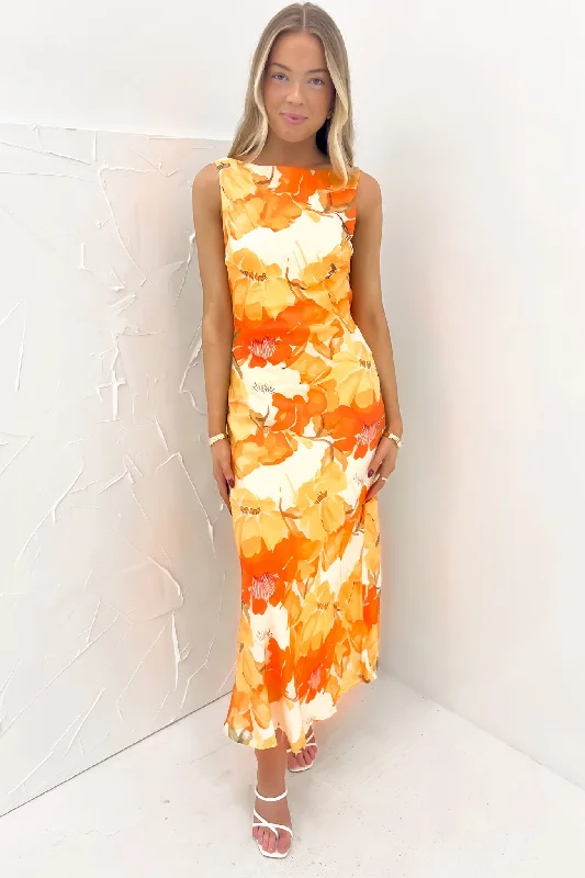 Ezra Maxi Dress Orange Floral Comfortable Flowy Maxi Dress