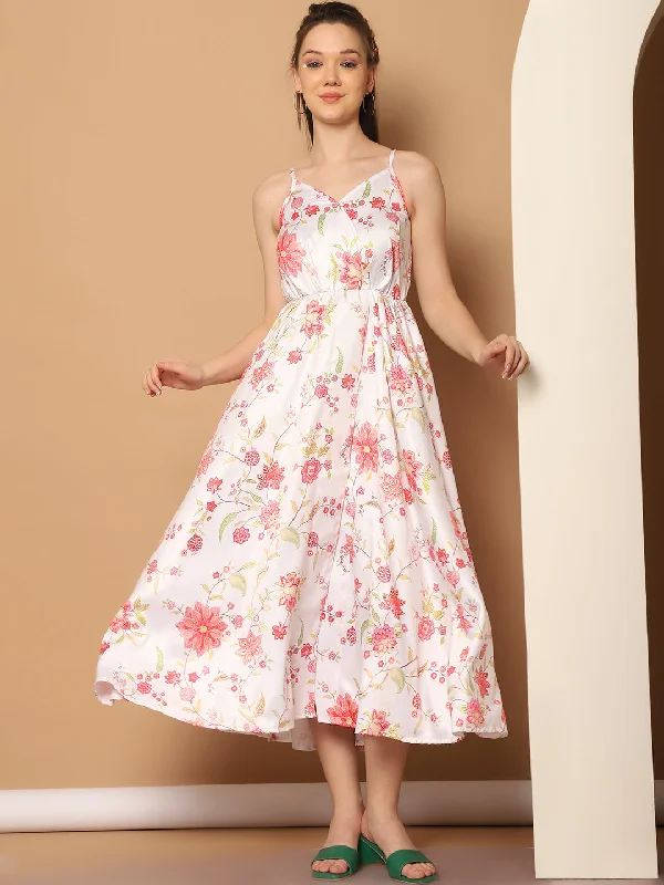 Floral Printed Shoulder Strap Maxi Dress Elegant Maxi Dress with Belt