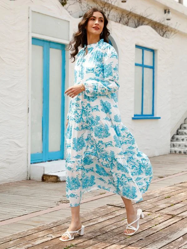 Floral Ruffled Maxi Dress Trendy Maxi Dress with Bow
