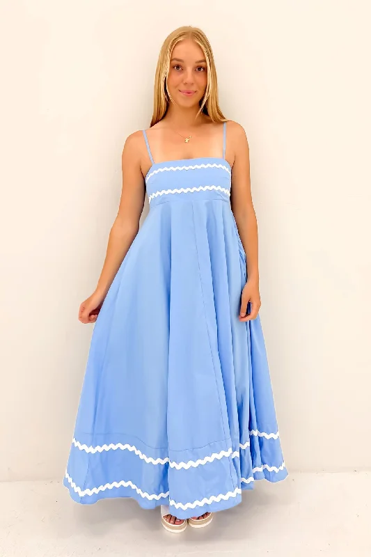 Gemma Maxi Dress Blue White Casual Maxi Dress with Pockets