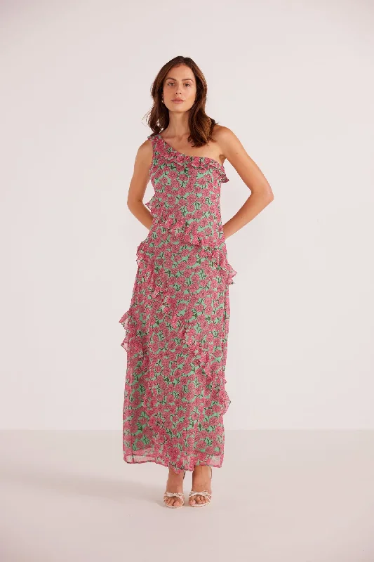 Grace One Shoulder Maxi Dress | Carnation Ditzy Fashionable Asymmetrical Maxi Dress