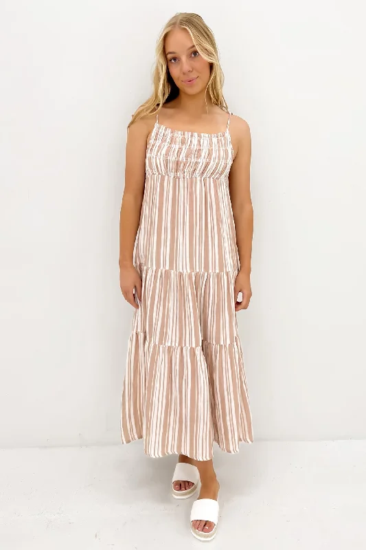 Grounded Maxi Dress Tan Comfortable Maxi Dress with Sleeves