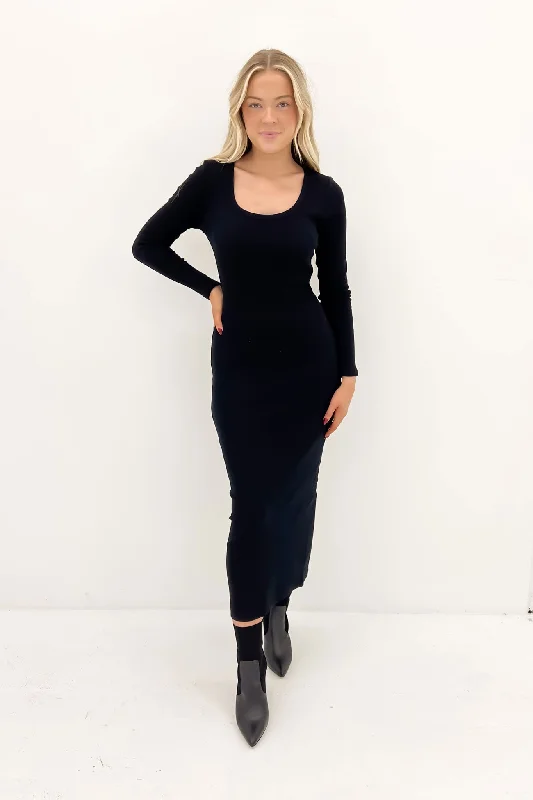 Hazel Long Sleeve Maxi Dress Black Elegant Lace Maxi Dress