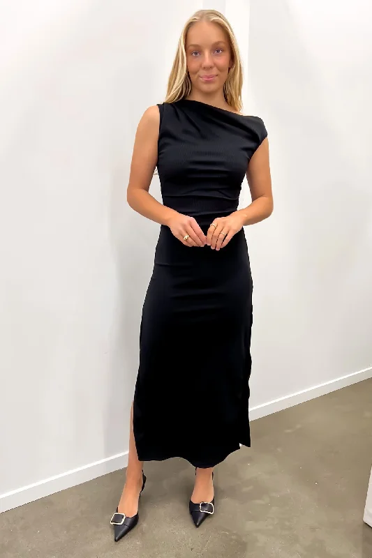Jayden Ribbed Maxi Dress Black Trendy Floral Print Maxi Dress