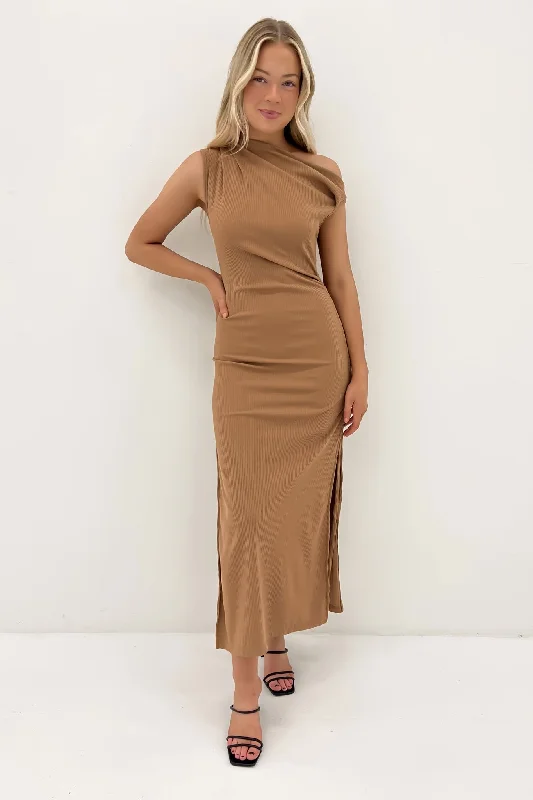 Jayden Ribbed Maxi Dress Latte Stylish Boho Maxi Dress