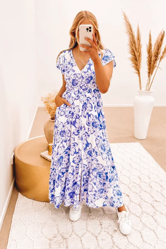 Karina Maxi Dress Blue Stylish Button-Up Maxi Dress