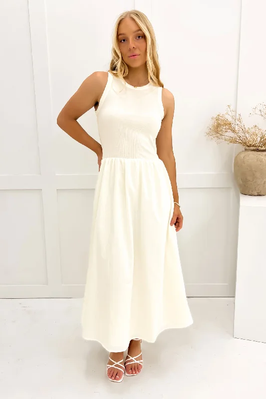Kiho Maxi Dress Cream Trendy Printed Maxi Dress