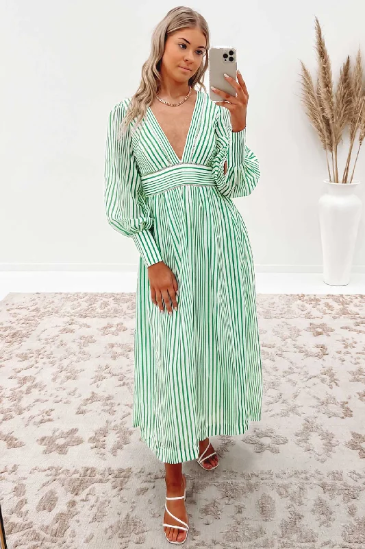 Marika Maxi Dress Green Stripe Cozy Ribbed Maxi Dress