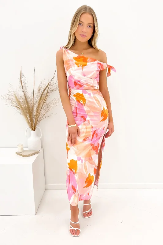 Neela Maxi Dress Pink Watercolour Cozy Spaghetti Strap Maxi Dress