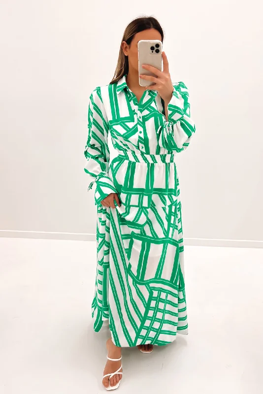 Nina Maxi Dress Green Stylish V-Neck Maxi Dress