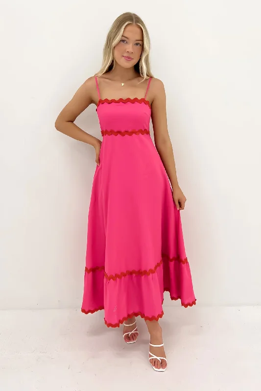Norah Maxi Dress Hot Pink Elegant Pleated Maxi Dress