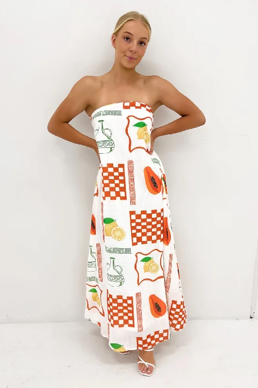 Papaya Maxi Dress White Orange Cozy Spaghetti Strap Maxi Dress