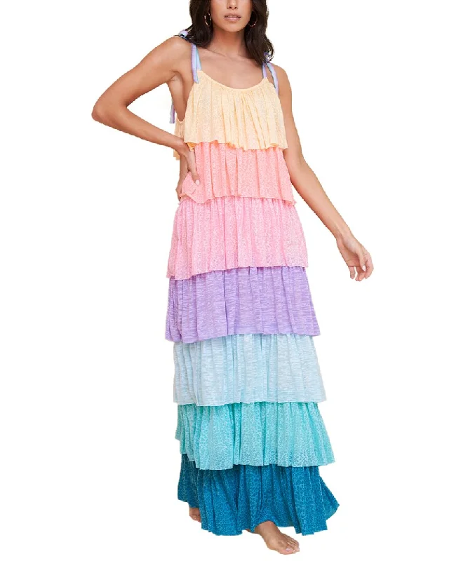 Pitusa Rainbow Tiered Maxi Dress Stylish V-Neck Maxi Dress