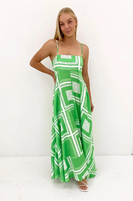 Riley Maxi Dress Green White Stylish Off-Shoulder Maxi Dress
