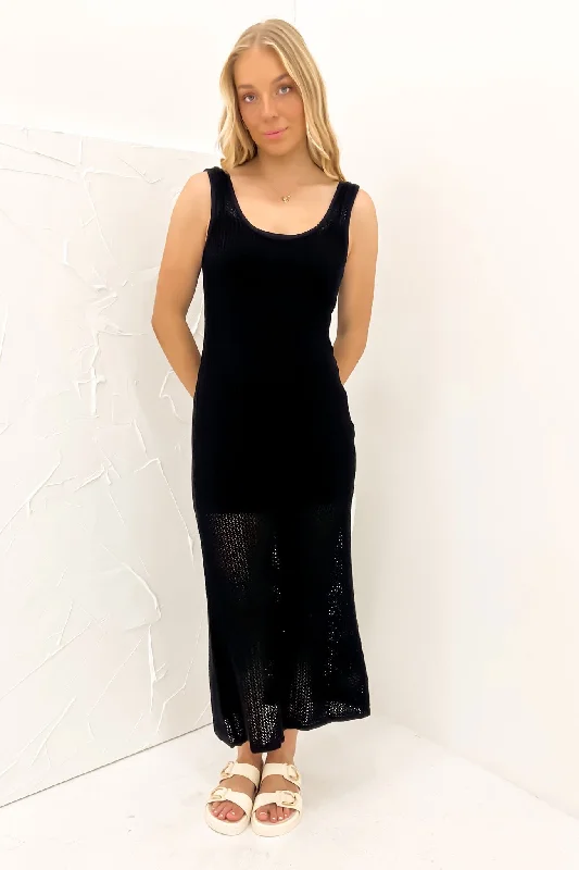 Sadie Maxi Dress Black Trendy Maxi Dress with Belt