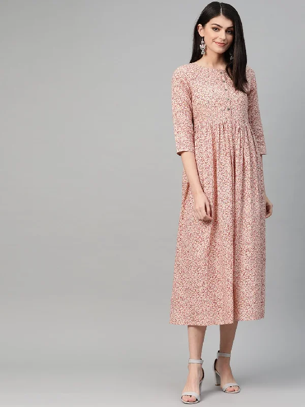 Women peach & Multi Abstract Printed Maxi Dress Comfortable Flowy Maxi Dress