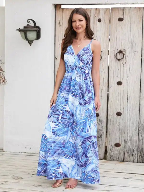 Women’s Floral-print Jacquard Fit & Flare Maxi Dress Stylish Maxi Dress with Frills