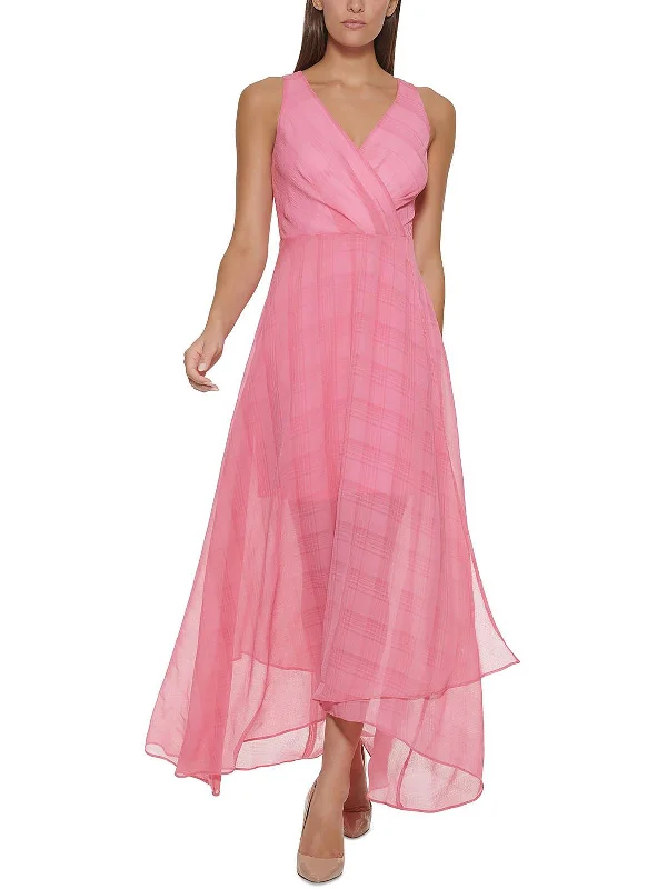 Womens Plaid Surplice Maxi Dress Trendy A-Line Maxi Dress