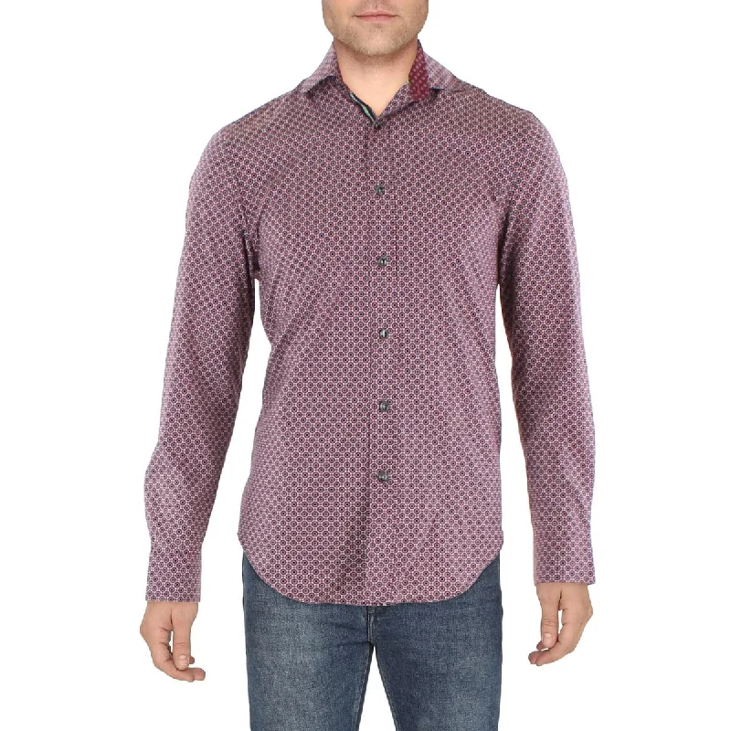Society of Threads Mens Printed Collared Button-Down Shirt Trendy Button-Front Short Sleeve