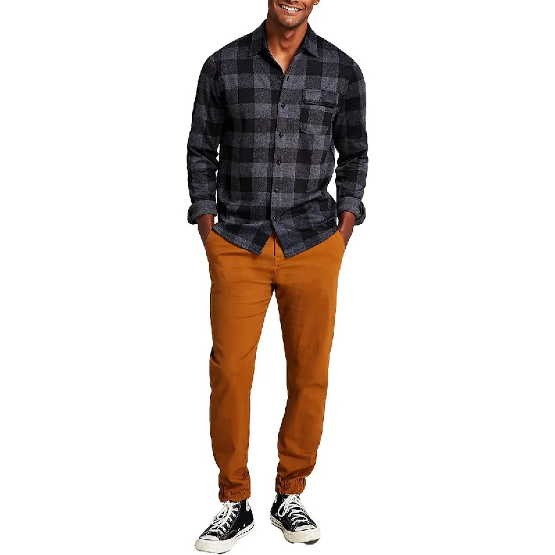 And Now This Mens Plaid Long Sleeves Button-Down Shirt Casual Button-Up Short Tee
