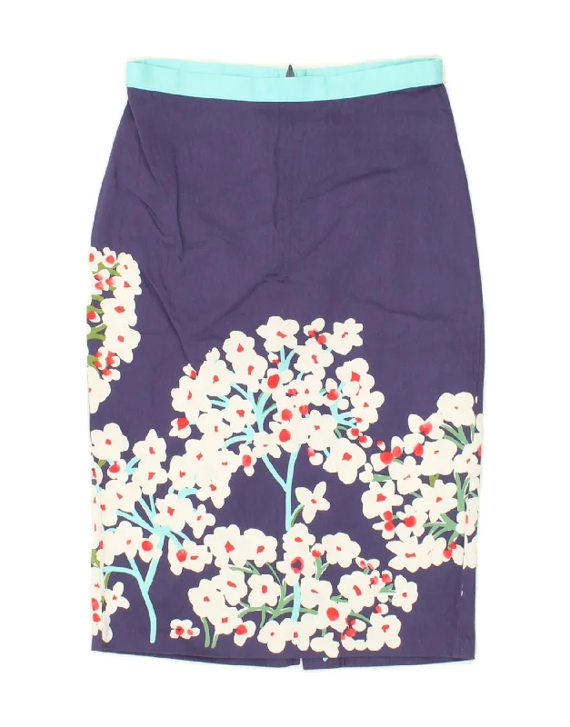 BENETTON Womens Pencil Skirt UK 8 Small  W26  Purple Floral Cotton linen skirt natural