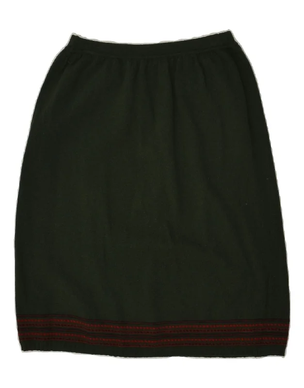 BENETTON Womens Straight Skirt IT 44 Medium W28 Khaki Lambswool high waist skirt