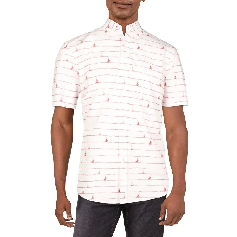 Club Room Mens Collared Cotton Button-Down Shirt Soft Flowing Short Shirt