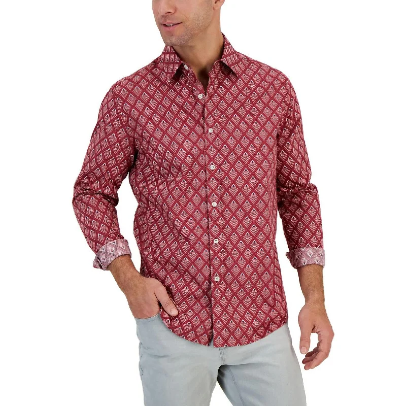 Club Room Mens Cotton Office Button-Down Shirt Elegant Lace-Trimmed Short Shirt