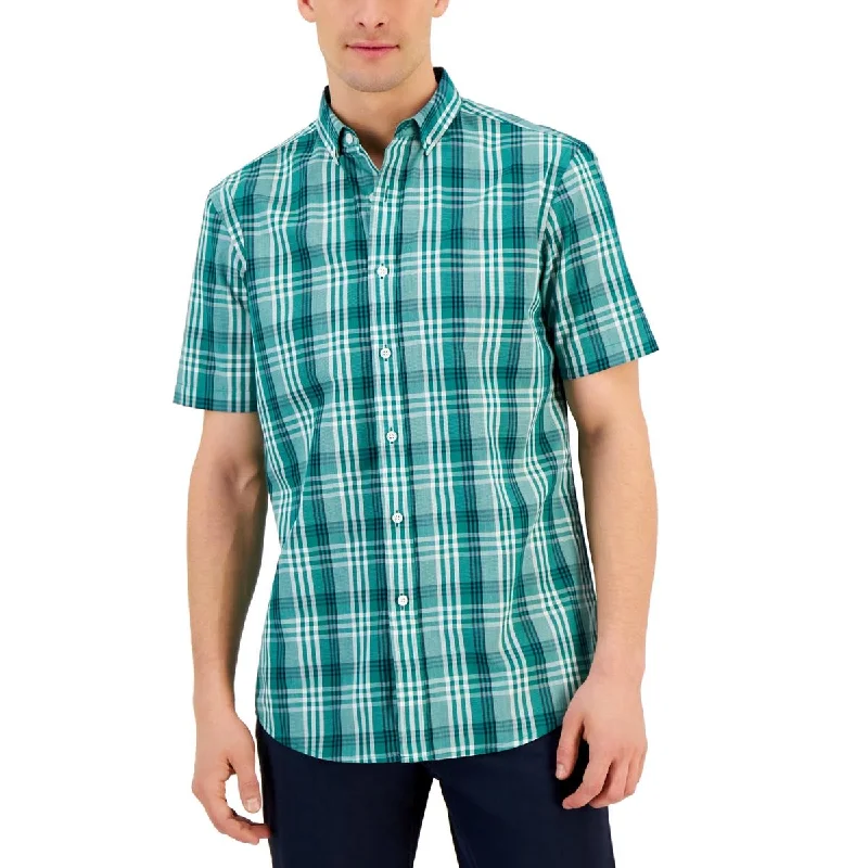Club Room Mens Short Sleeve Collared Button-Down Shirt Trendy Floral Print Tee